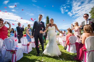 couple after ceremony in Northern Italy